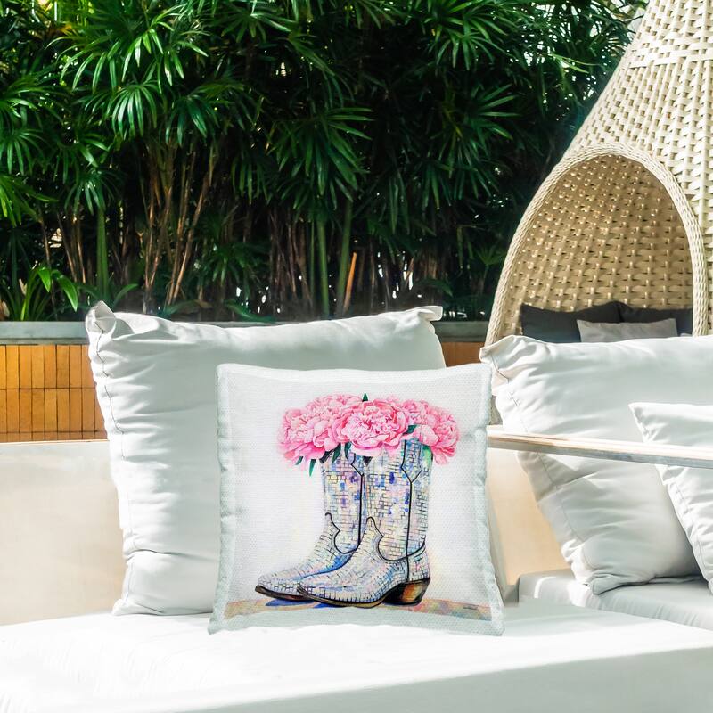 Stupell Floral Shimmering Cowgirl Boot Printed Outdoor Throw Pillow Design by Amanda Greenwood