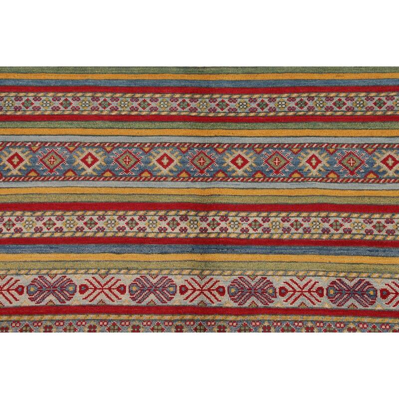 Striped Kazak Oriental Area Rug Hand-Knotted Wool Carpet - 4'10" x 6'6"
