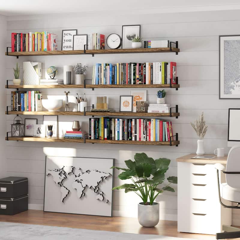 Wallniture Toledo 48 Inch Wooden Shelf for Living Room, Office Shelf, Wall Mounted Bookshelf, Farmhouse, Burnt, 1 Pc