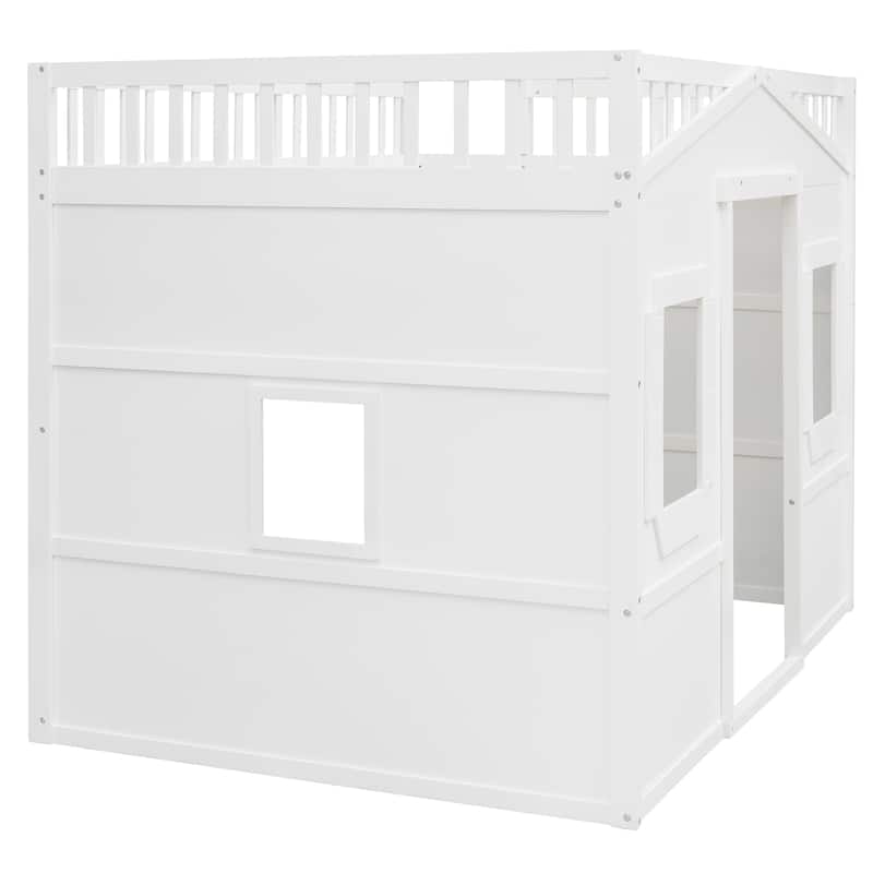 Full Size Solid Wood House Loft Bed with Ladder for Kids