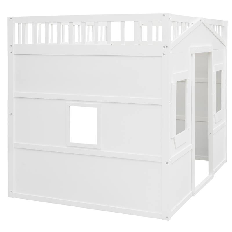 White Full Size Solid Pine Wood Loft Bed with Ladder - Sturdy & Space-Saving Design