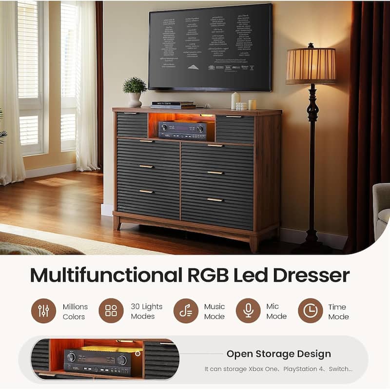 Wooden Drawers Dresser with Charging Station Dresser for Bedroom Chest of Drawers