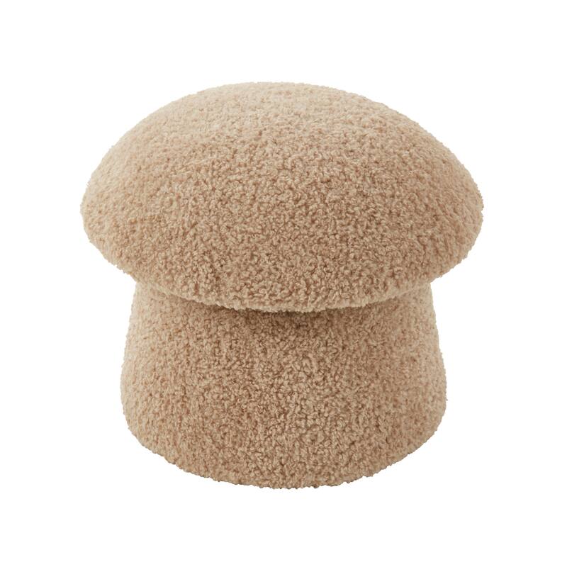 Mushroom Storage Ottoman – Sherpa Footrest with Hidden Storage, Decorative Accent Stool for Living Room or Bedroom - 17"x18" - Natural