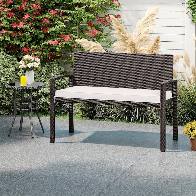 Gymax 2-Person Patio Loveseat w/ Removable Seat Cushion Metal Frame - Mix Brown + White