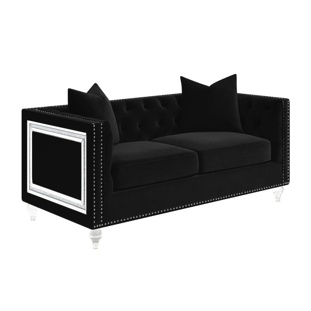 Simple Relax Velvet Upholstered Loveseat with Acrylic Legs in Clear and Black