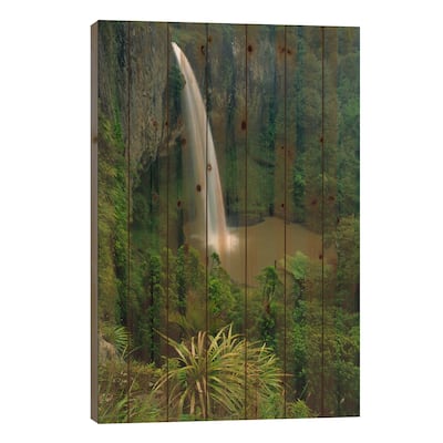 Bridal Veil Falls Near Raglan, New Zealand Print On Wood by Andy Reisinger - Multi-Color