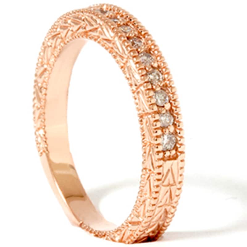 1/4ct Engraved Diamond Ring Rose Gold