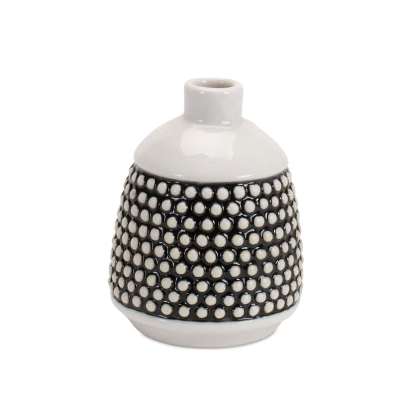Bubbled Ceramic Bud Vase - 4.75" - Black and White - Set of 2