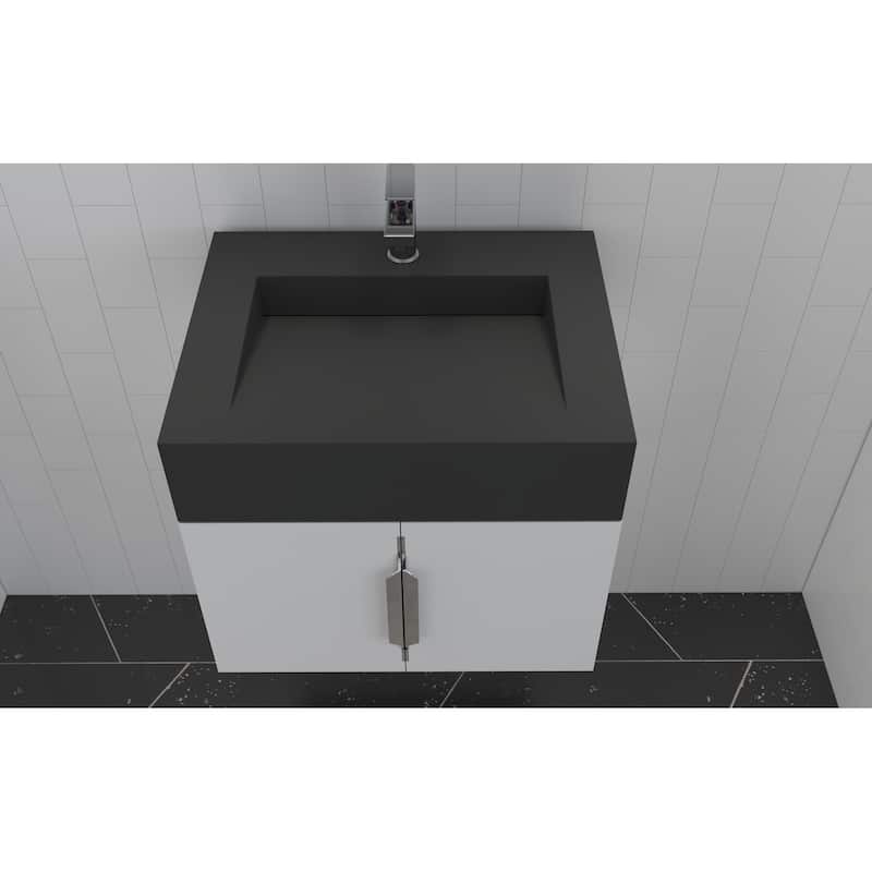 Nile 24-Inch Wall Mounted Bathroom Vanity Set w/ Black Top