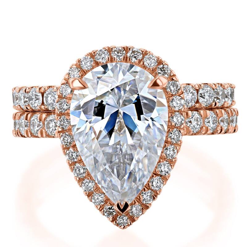 Kobelli Signature Collection Bold Series 3.9 Carats Lab Grown Diamond Certified 14k Solid Gold Pear Halo Paige 2pc Bridal Set - 6 - Rose