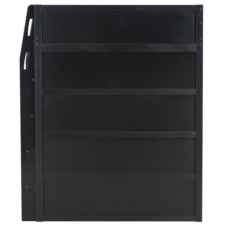 Full Size Loft Bed with Desk, RGB Lighting, Open Wardrobe, and Ample Storage