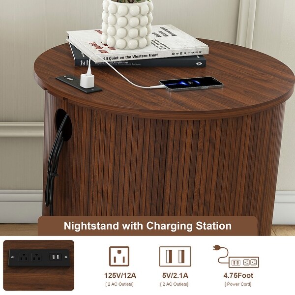 Modern Cylinder End Tables with Built-in Charging Station