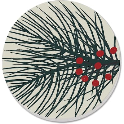 Christmas Pine 4 Pack Absorbent Stone Coaster with Protective Cork Backing Made in The USA 4" Round, Colorful, Wipes Clean