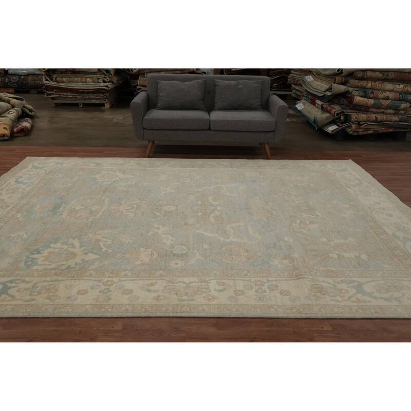 Hand Knotted Oriental 100% Wool Carpet Transitional All-Over Greys & Charcoal Oushak Area Rug - 11' 8'' X 8' 8''