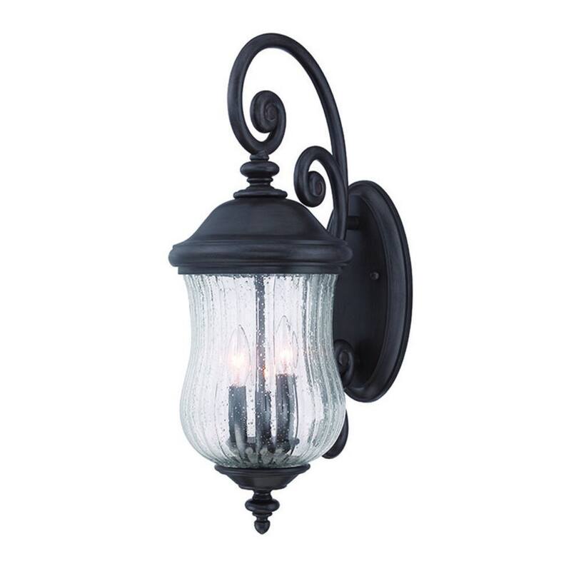 Matte Black Glass Outdoor Wall Light with 3 Light LED Seeded Shade Flush Mount - 13.5” x 9” x 24” (D x W x H)
