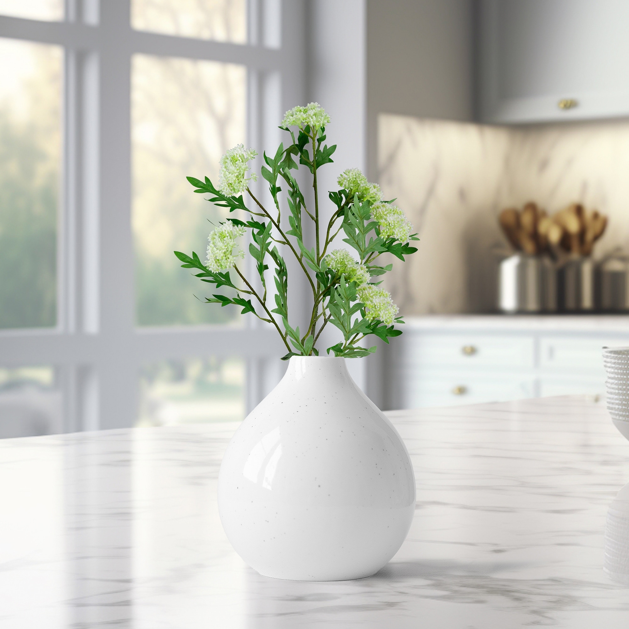 Finch Laceflower Artificial Floral Sprays- 27" - White and Green - Set of 6