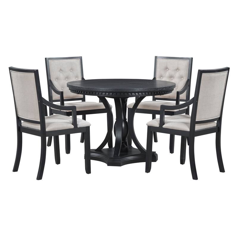 5-piece Dining Set Extendable Round Table and 4 Chairs