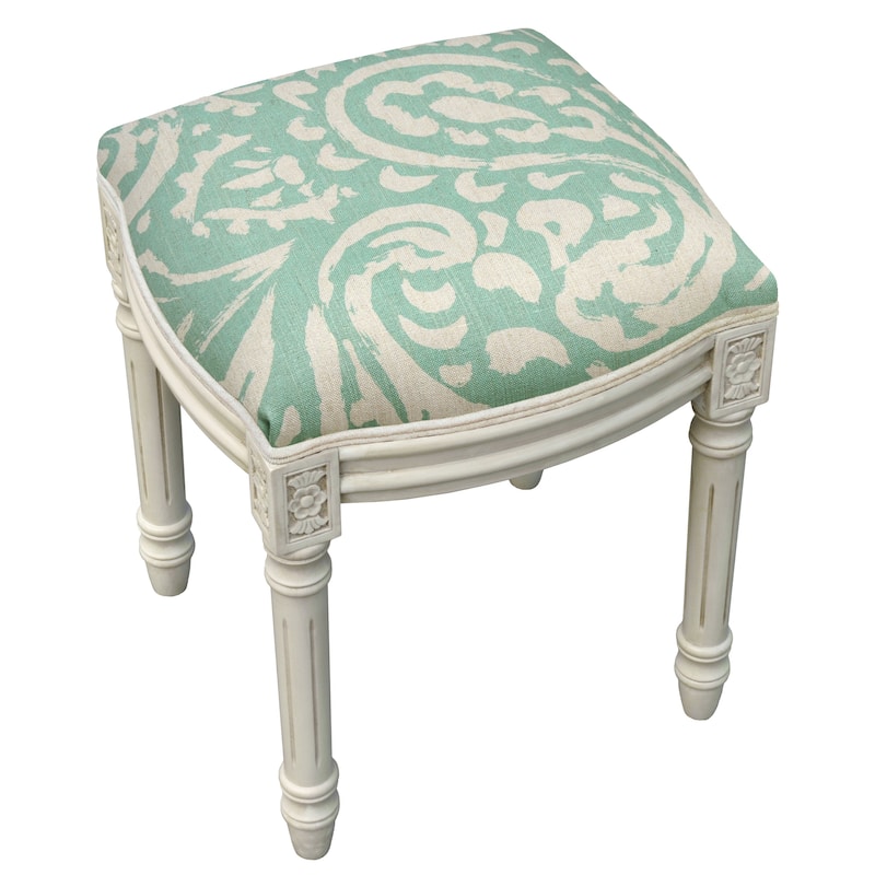Paisley Antique White Finished Vanity Stool - Aqua