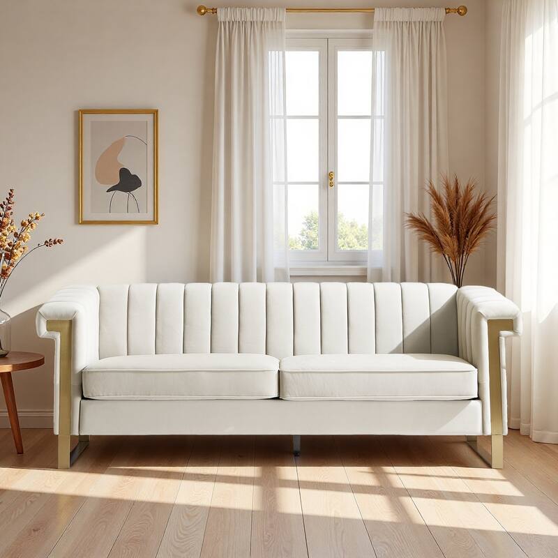 Velvet Sofa Couch for Living Room, Modern Loveseat Couch with Gold Accents, Apartment Chesterfield Sofa