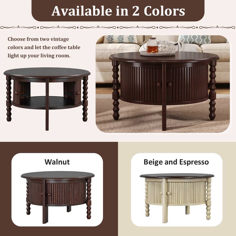 Vintage Round Coffee Table with Storage