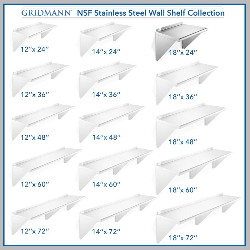 24 x 18in NSF Stainless Steel WallMount Shelf - 18" x 24"