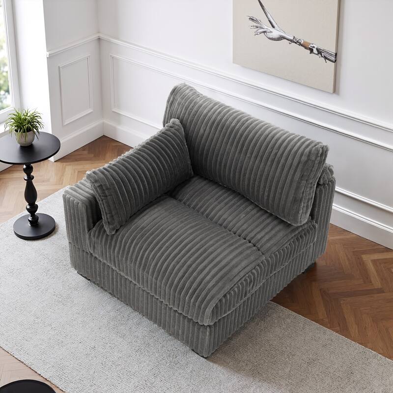 40"W Plush Corduroy Corner Accent Chair Sectional Module with Pillow
