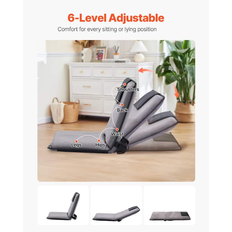 6-Position Adjustable Folding Floor Chair with Suede Fabric Backpack Strap & High Weight Capacity - 18.3" x 20.9" x 20.5"