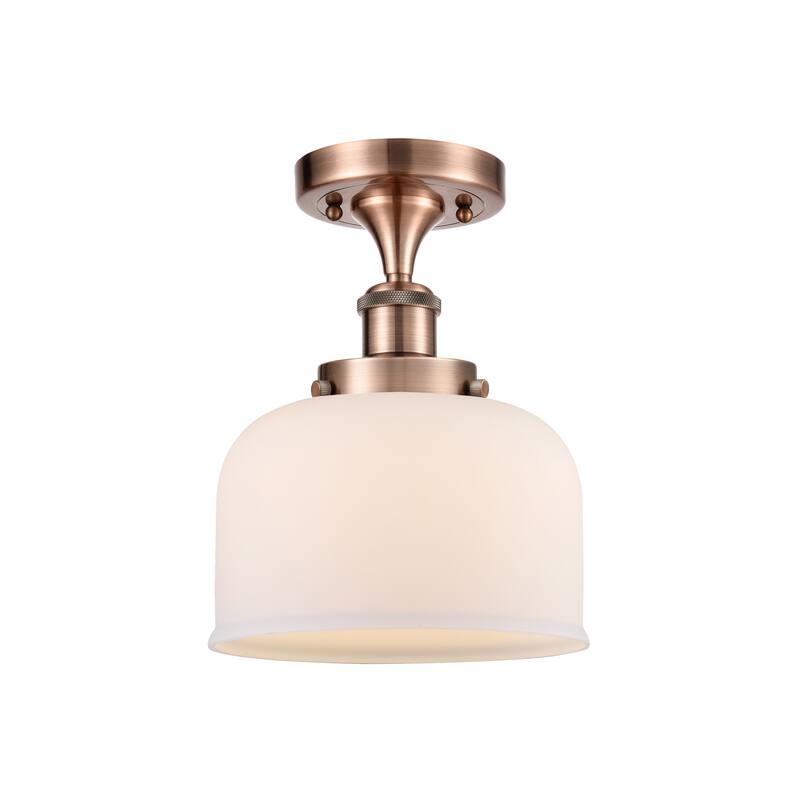 Innovations Lighting Ballston Urban Bell - 1 Light 8" Semi-Flush Mount - Antique Copper/Matte White