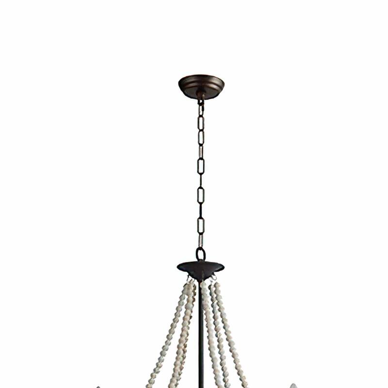 6 Light Candle Chandelier in Rustic Finish with white wooden beads