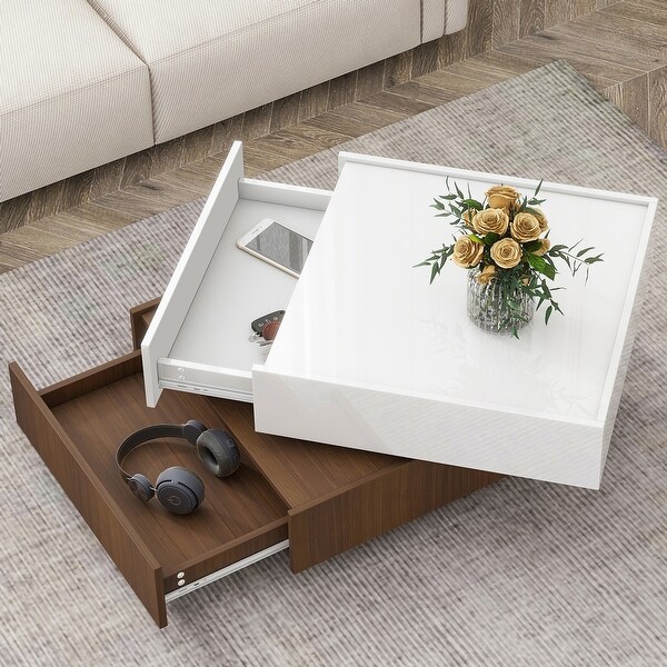 家具 w.corgi2pt.poodle7 Modern Multi-functional High Gloss 2-Tier Square Coffee Table with