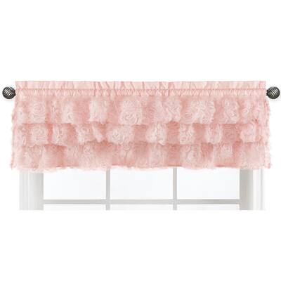 Pink Floral Rose Window Curtain Valance - Blush Flower Luxurious Elegant Princess Vintage Boho Shabby Chic Luxury Glam Ruffle