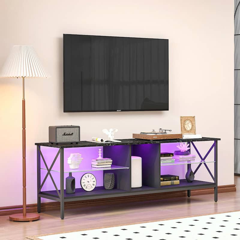 Modern Iron TV Stand with LED Lights, Remote Control, and Toughened Glass Shelves