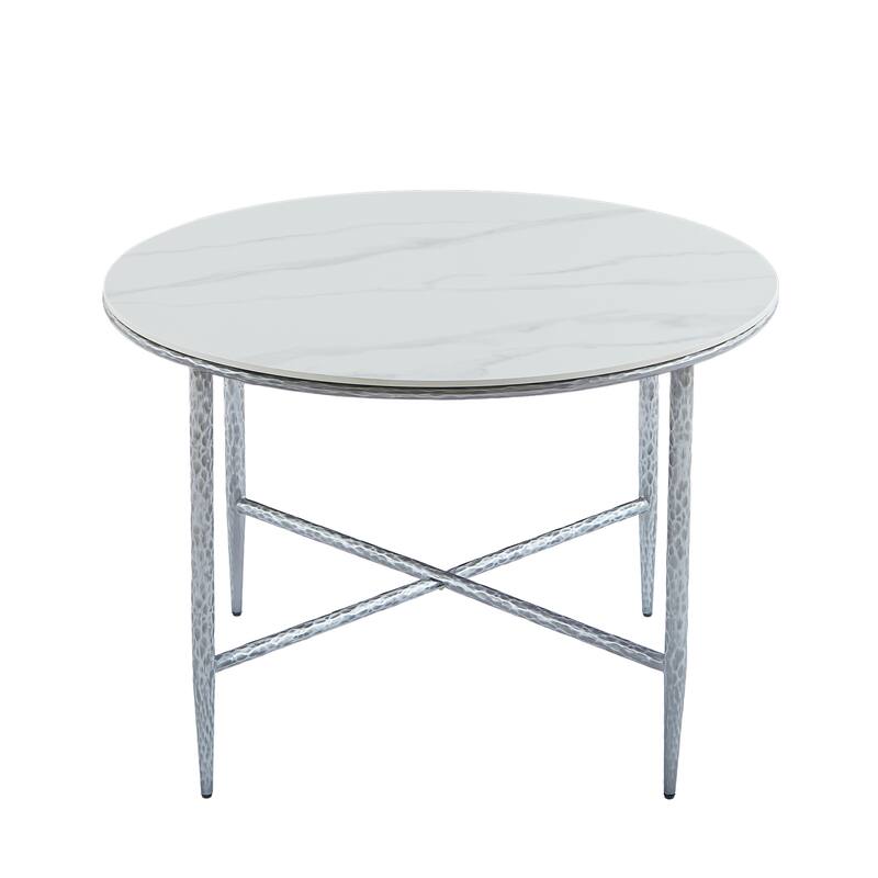 Christopher Knight Home - Modern Sintered Stone Round Dining Table with Forged Brass Metal Legs