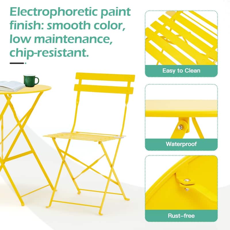 EROMMY 3-Piece Bistro Set Outdoor Patio Furniture, Foldable Garden Table and Chairs, Rust-Resistant, Lightweight for Balcony