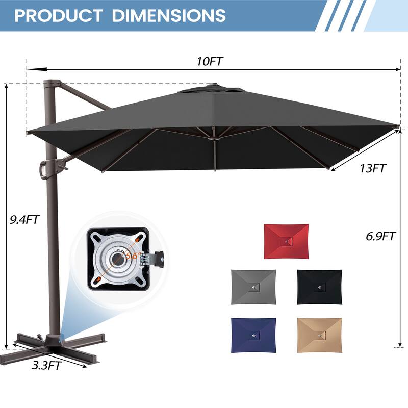 10x12.5 FT Outdoor Patio Cantilever Umbrella 360 Degree Rotation