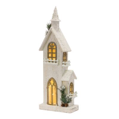 LED Lighted Frosted Christmas Church - 27" - Beige and Brown
