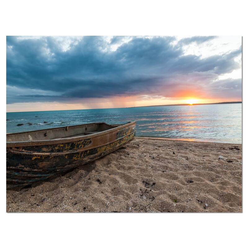 Rusty Row Boat on Sand at Sunset - Extra Large Seascape Art Canvas