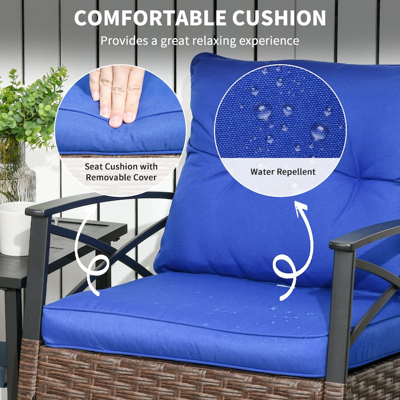 Outsunny 3 Piece Rocking Wicker Bistro Set, Outdoor Patio Furniture Set with two Porch Rocker Chairs - N/A