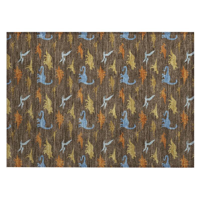 Machine Washable Indoor/ Outdoor Modern Dinosaur Chantille Rug