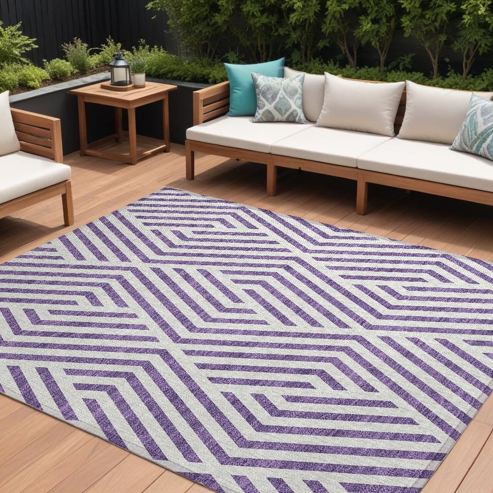 Baso Sleek Geometric Weather Resistant Blended Style Outdoor Rug