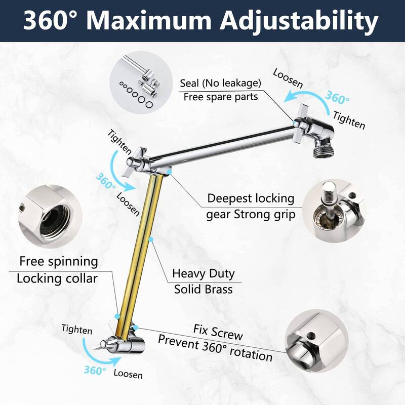 Bathlet 10 inch Rain Shower Head with Height/Angle Adjustable Extension Arm