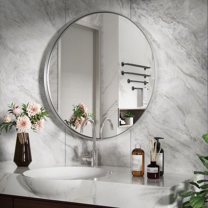 Modern Round Metal Frame Wall Mirror for Bathroom Vanity