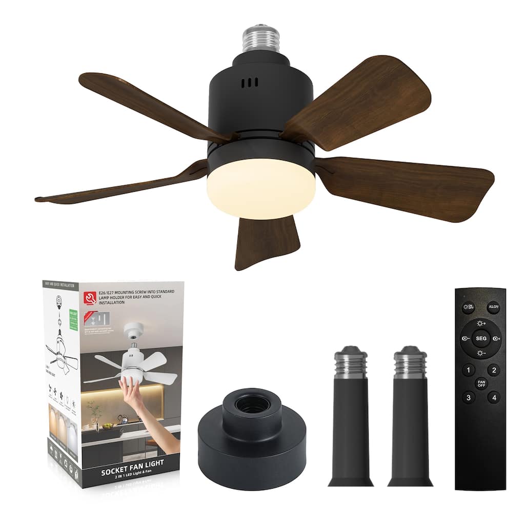 17.7 in. Indoor White Ceiling Fan with Remote, LED Light, Socket - N/A