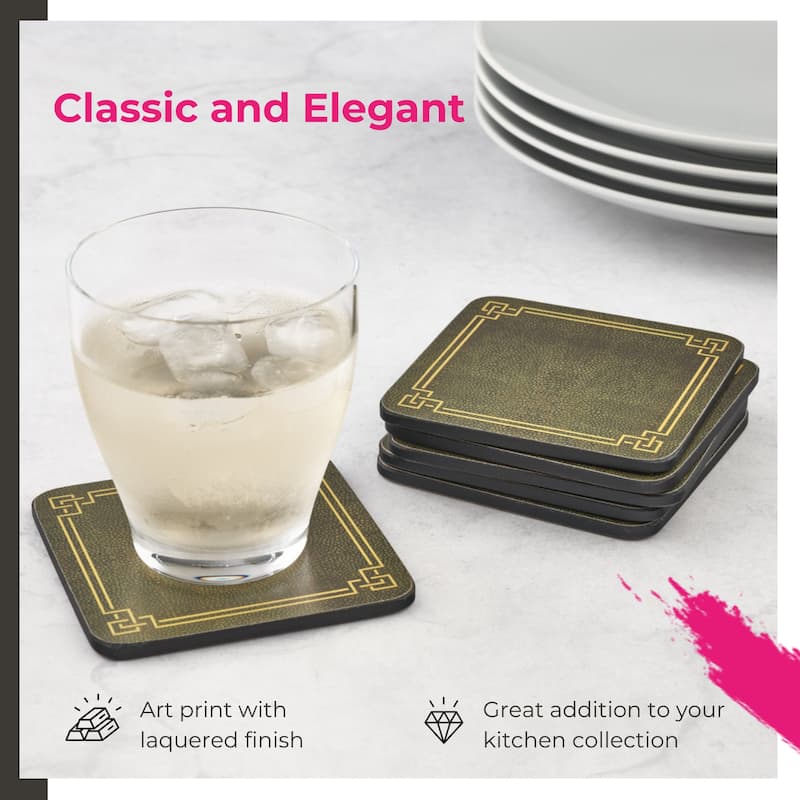 Pimpernel Set of 6 Shagreen Leather Coasters - 4 Inches Sq.