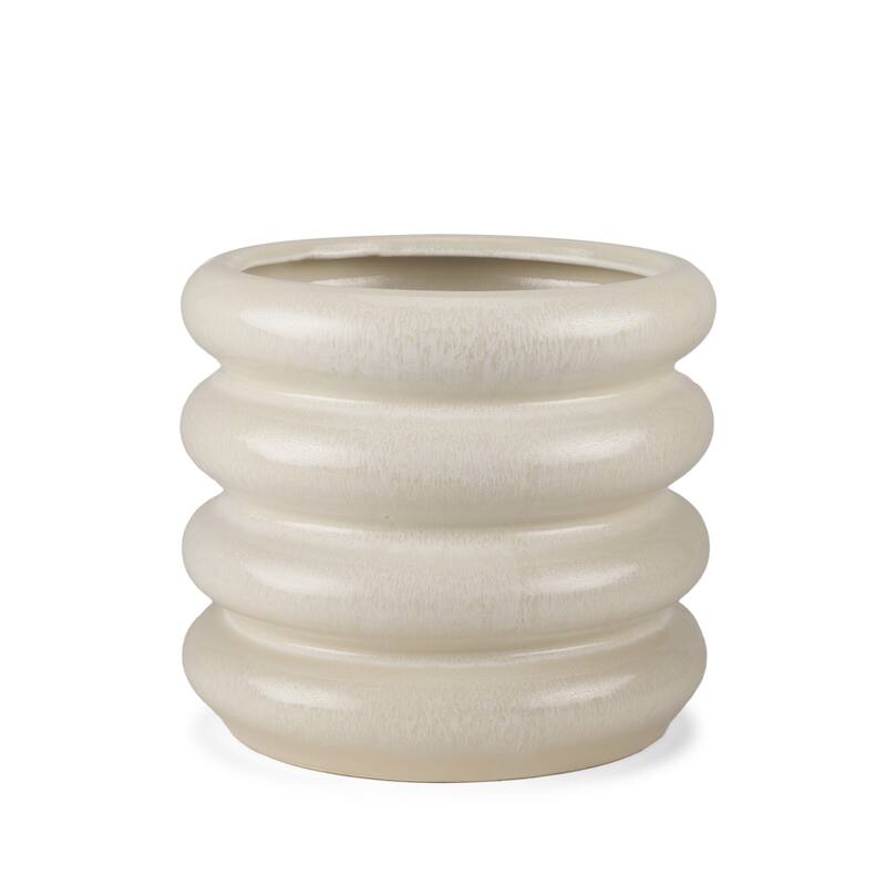 12" Cream Cylinder Ceramic Table Vase - 12.80