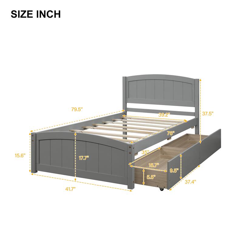 Solid Wood Twin Platform Bed with Under-Bed Drawers - Modern Design & Durability