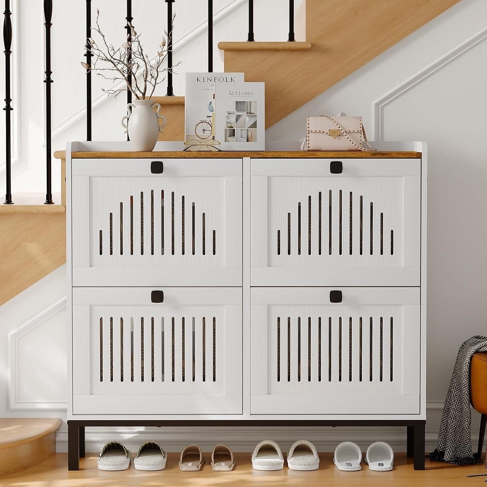 Freestanding 4 Flip Drawer Shoe Cabinet Organizer for Entryway, Hallway, Living Room