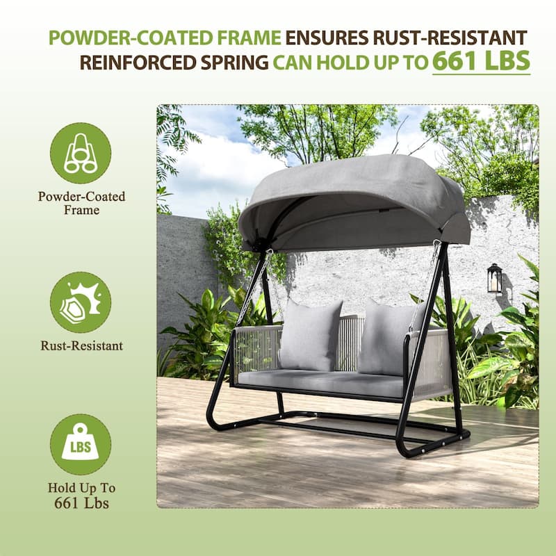 VEIKOUS Outdoor Patio Swing 2-Seat with Adjustable Convertible Canopy, 661 Lbs Capacity Steel Frame - N/A