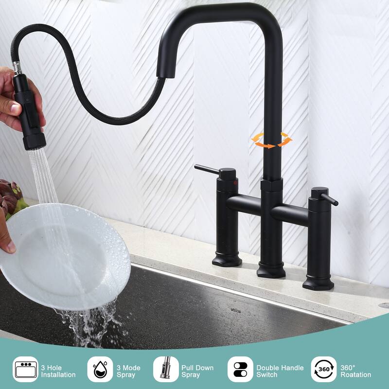 WOWOW Double Handle Pull Down Kitchen Faucet