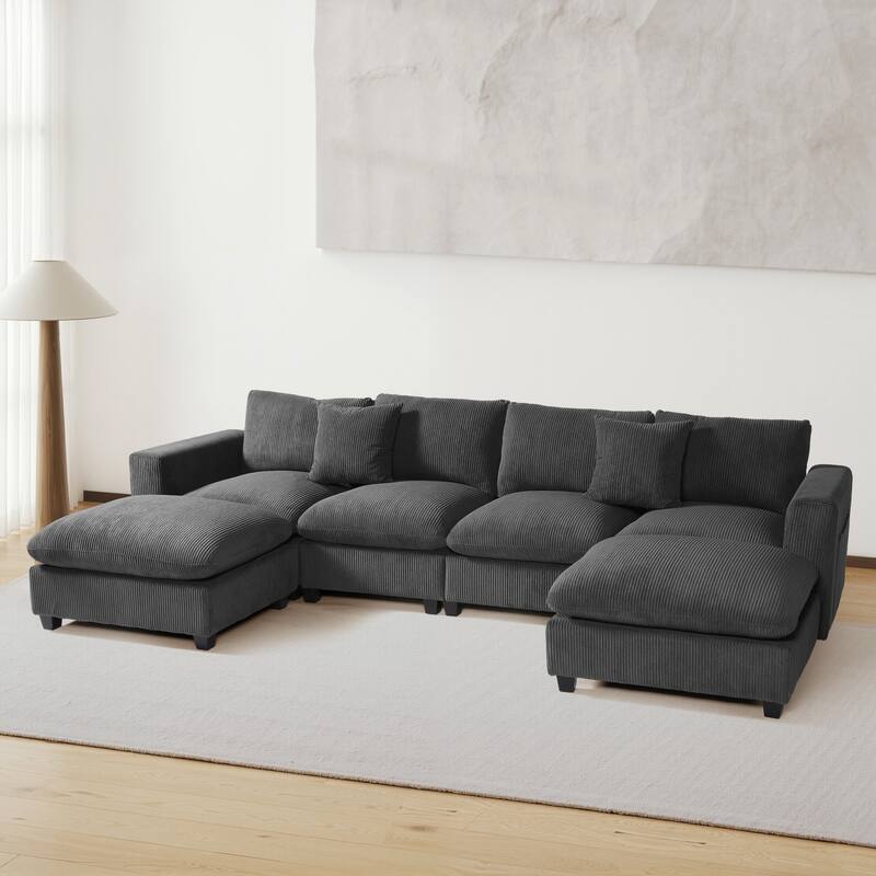 Hamilton 6-Piece Corduroy Upholstered Modular Sectional with USB Port